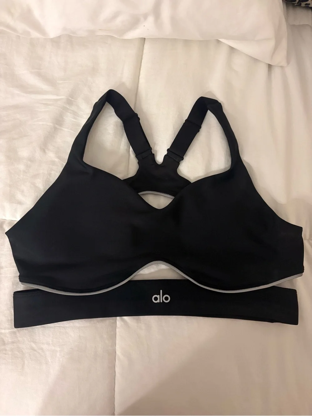 ALO Yoga Black Padded Racerback Sports Bra with Contrast Trim